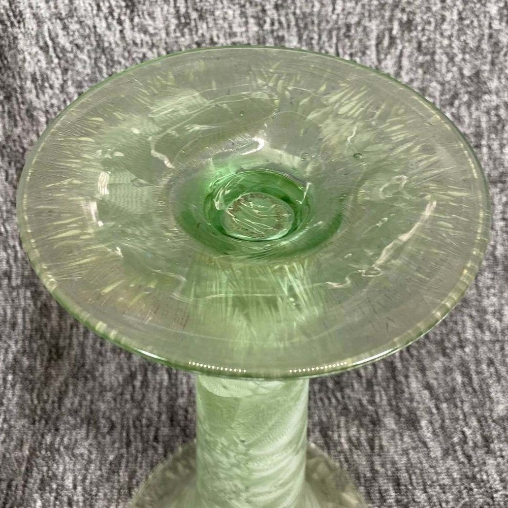 Spain Glass Trumpet Vase Large Green Textured Swirl Floral Centerpiece Decor - Picture 3 of 8